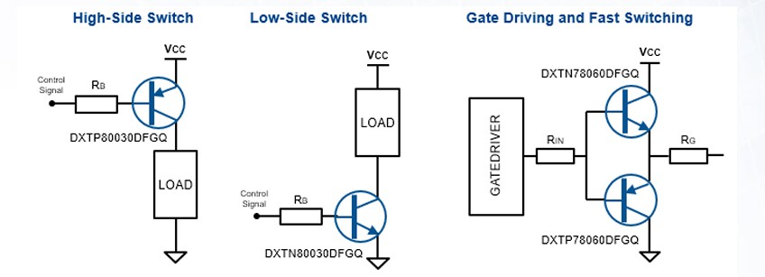 Application Circuit Diagram - Diodes Incorporated DXTN/P 78Q & 80Q Bipolar Transistors